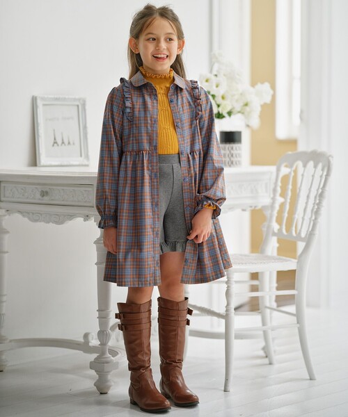 子供服まとめ売り110 秋冬　女の子　ワンピース 組曲 ワンピース 「110-140cm」シアーチェックバイカラー キッズ