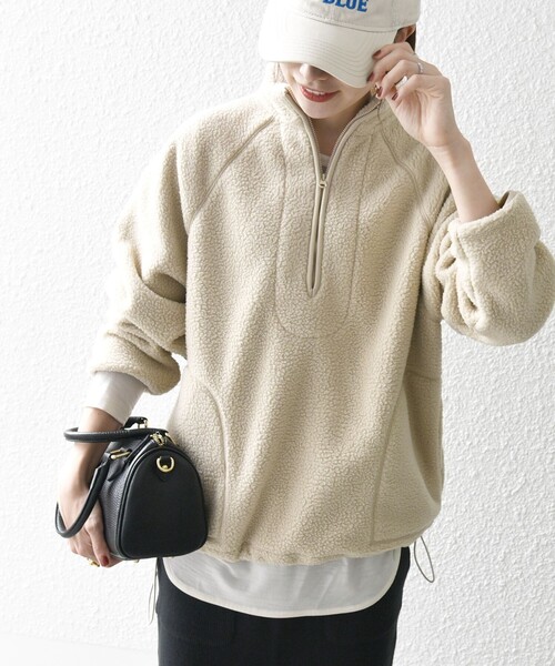 SHIPS any トップス any:「洗濯機可能」ボア フリース ハーフジップ