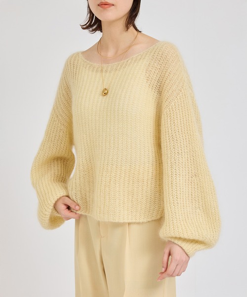 ◆23AW 美品 スズキタカユキ ボートネック モヘヤシルクニット プルオーバー ROPE'（ロペ） ニット セーター モヘアシルク片畔ボートネックプル