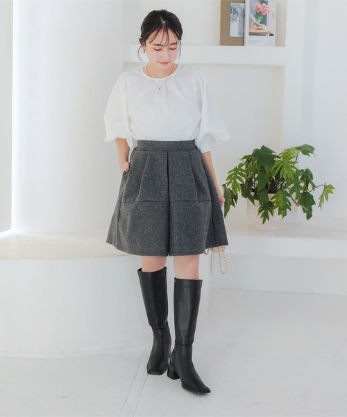 リップル洋品店　キュロットスカート スカート 「 低身長向けサイズ 」 フェイクウールキュロット