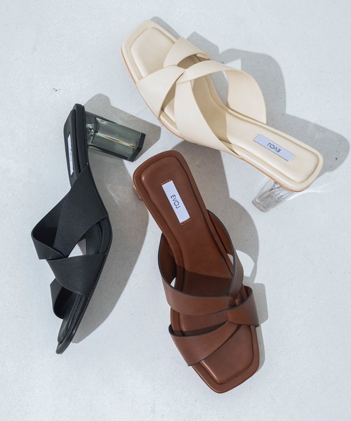 EVOL（EVOL）/【25春夏新作】【クッション入り】クロスデザインクリアヒールサンダル IY5625 EVOL（イーボル） サンダル 「クッション入り」クロスデザインクリア