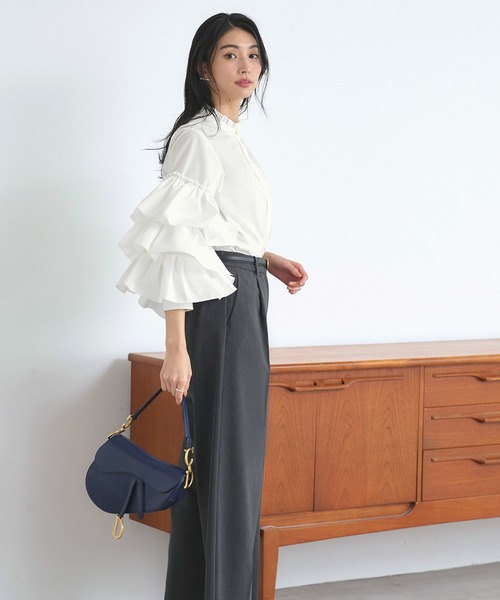 ルイルエブティック RUIRUE BOUTIQUE トリプルフリルスリーブブラウス （ブラック） ルイルエブティック RUIRUE BOUTIQUE トリプルフリルスリーブ