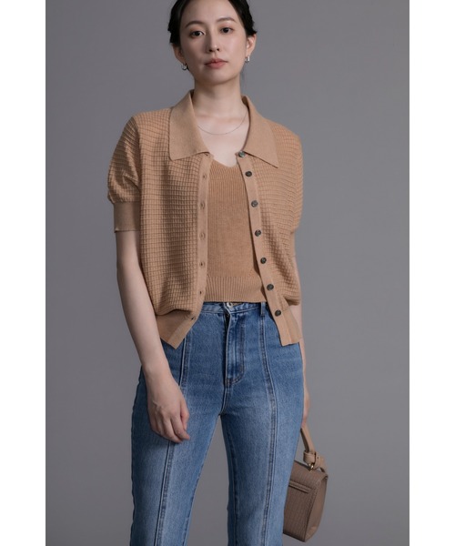 カーディガン 「DECADECLASSIC」シャツカラー半袖カーディガン レディース DECADE CLASSIC カーディガン 「DECADECLASSIC」シャツカラー
