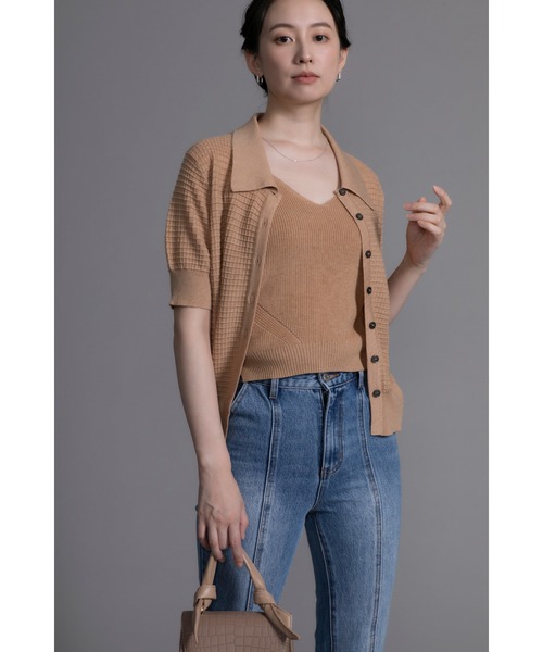 カーディガン 「DECADECLASSIC」シャツカラー半袖カーディガン レディース DECADE CLASSIC カーディガン 「DECADECLASSIC」シャツカラー