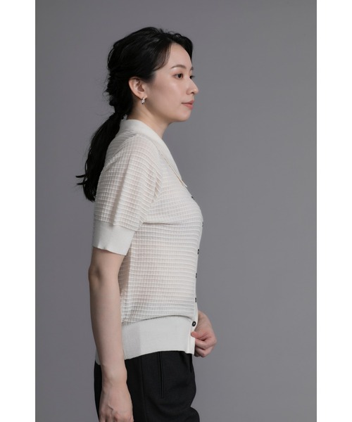 カーディガン 「DECADECLASSIC」シャツカラー半袖カーディガン