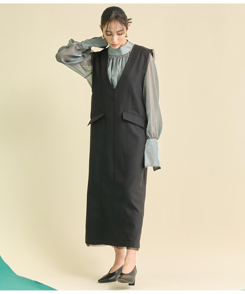 v twelve ワンピース SALE】割繊デシンVネックロングワンピース - 12Twelve Agenda