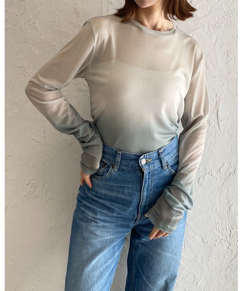 She's Closet tシャツ グラデーションクルーネック長袖シースルー