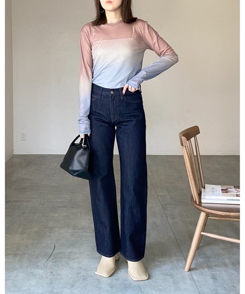 She's Closet tシャツ グラデーションクルーネック長袖シースルー