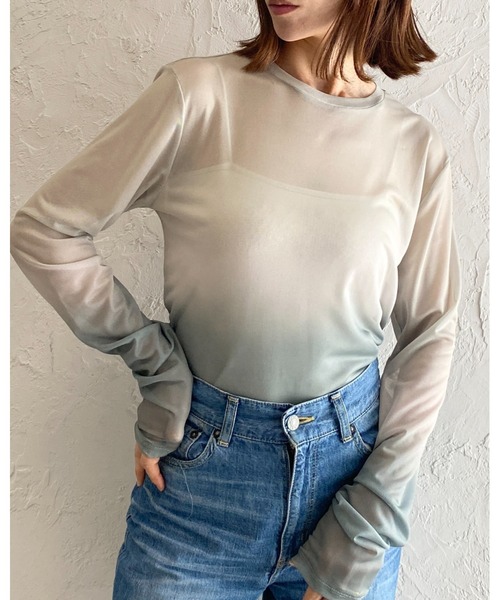 She's Closet tシャツ グラデーションクルーネック長袖シースルー