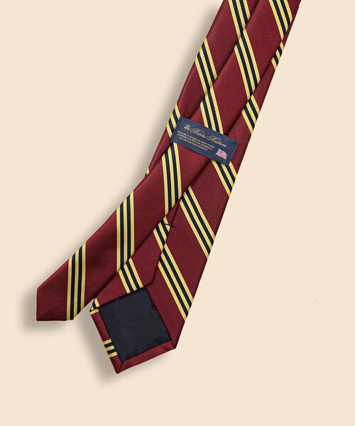 BB 米国製レップタイ　ピュアシルク　濃紺x赤x黄 BROOKS BROTHERS ネクタイ シルク BB#1ストライプ レップタイ