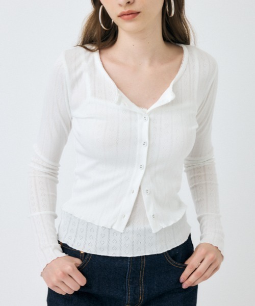MOUSSY（マウジー） カーディガン EYELET U-NECK カーディガン