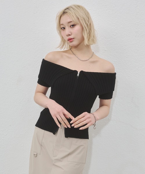 ENVYM（アンビー） tシャツ センタージップオフショルニット