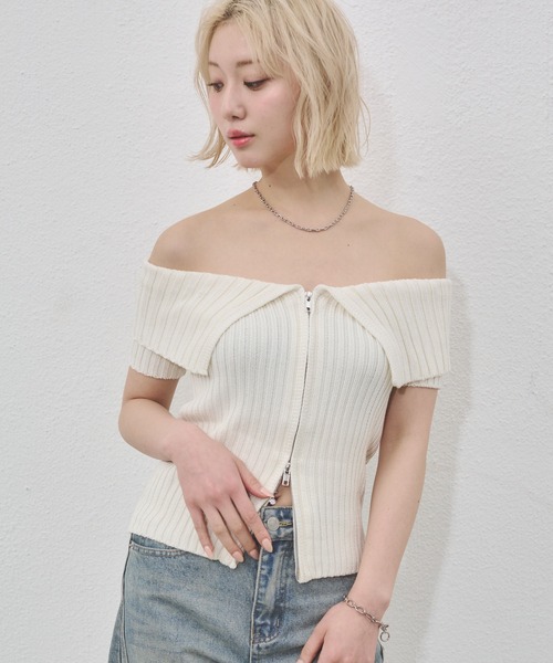 ENVYM（アンビー） tシャツ センタージップオフショルニット