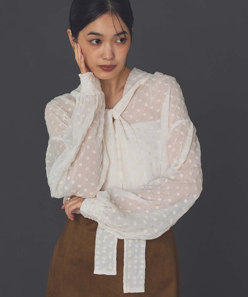 ブラウス シャツ ＬＵ花刺繍ボウタイブラウス レディース