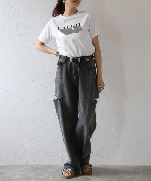 「Bonjour Sagan」 半袖Tシャツ FREE オフホワイト レディース_画像9