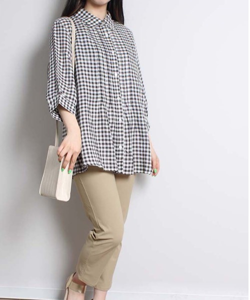 「MB mint breeze」 7分袖シャツ 3L ブルー レディース_画像2