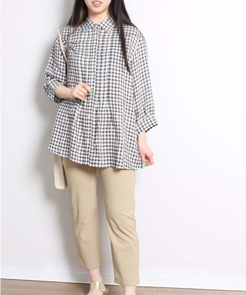 「MB mint breeze」 7分袖シャツ 3L ブルー レディース_画像3