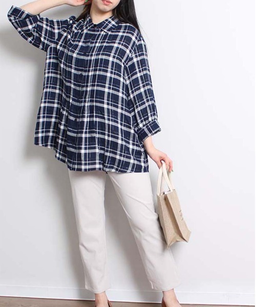 「MB mint breeze」 7分袖シャツ 3L ブルー レディース_画像9