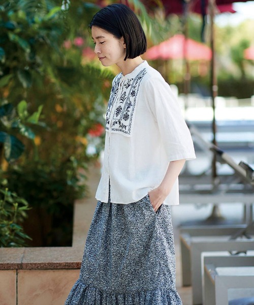 「Sunny clouds」 半袖ブラウス - ホワイト レディース_画像3