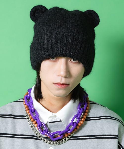 ニット帽 ニットキャップ an meets zakka クマ耳コンビ編み肉厚ニット