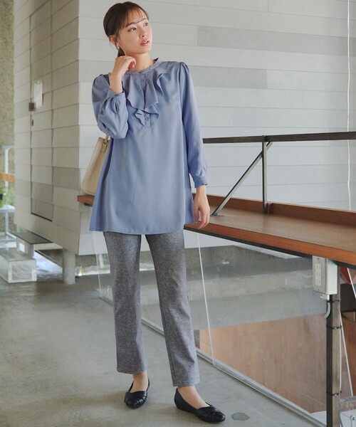 Tiaclasse ブラウス シャツ 「スマート裏起毛」フリルチュニック