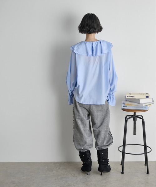 THE Yon ブラウス シャツ ラッフルカラーフレアスリーブブラウス
