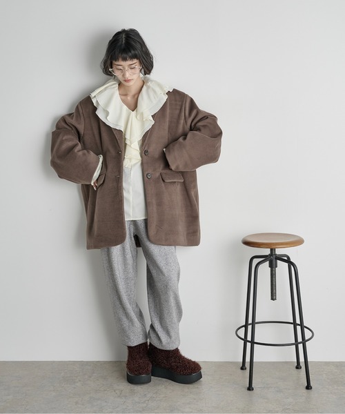 新品24SS SALON ラッフルカラーフレアスリーブブラウス オフホワイト F THE Yon ブラウス シャツ ラッフルカラーフレアスリーブブラウス