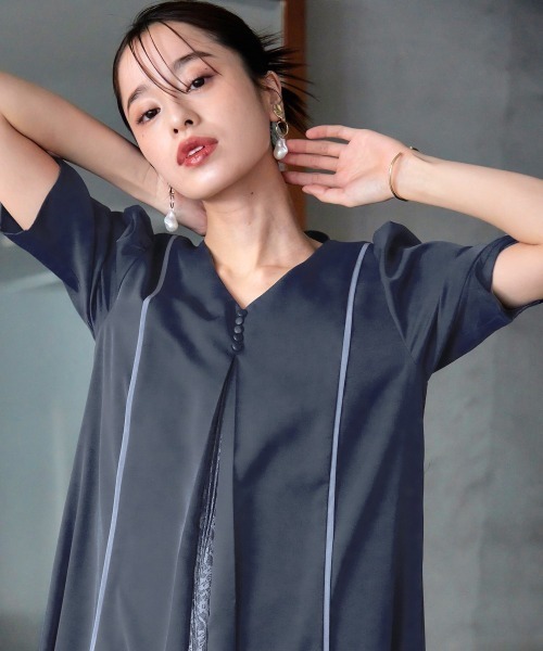 「Callarus」 半袖ワンピース 3L ブラック レディース_画像9