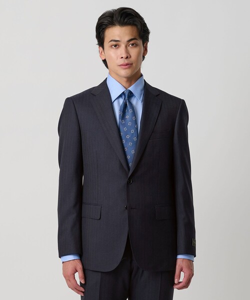 美品✨ユナイテッドアローズ　ヘリンボーン　セットアップ　ネイビーブルー系 セール】ヘリンボーン ミルド 2ボタンジャケット-セットアップ対応-＜A