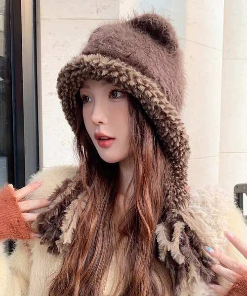 Ressaca（レサーカ） ニット帽 ニットキャップ 猫耳シャギーニット帽