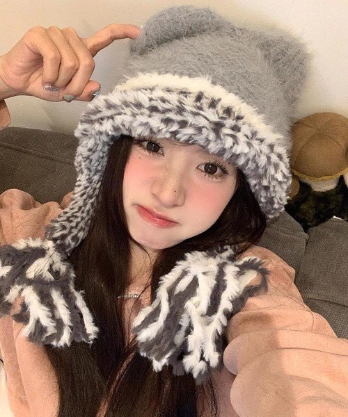 Ressaca（レサーカ） ニット帽 ニットキャップ 猫耳シャギーニット帽