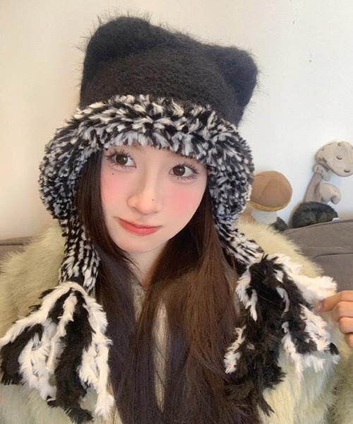 Ressaca（レサーカ） ニット帽 ニットキャップ 猫耳シャギーニット帽