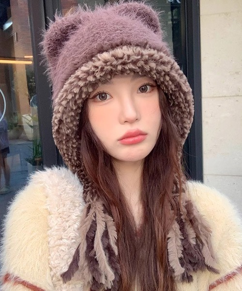 Ressaca（レサーカ） ニット帽 ニットキャップ 猫耳シャギーニット帽