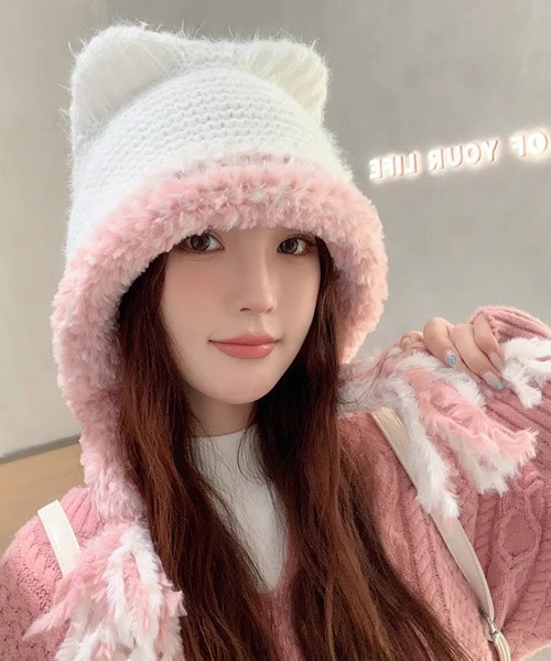 Ressaca（レサーカ） ニット帽 ニットキャップ 猫耳シャギーニット帽