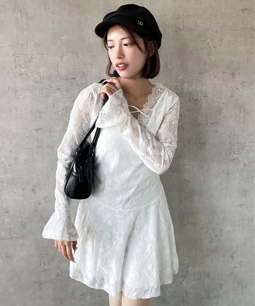 PLAGE PALAIS　総レース編み上げミニワンピ　平成姫ギャル 即日発送】【ハロウィン】【LARME/ラルム掲載】 キャットレース