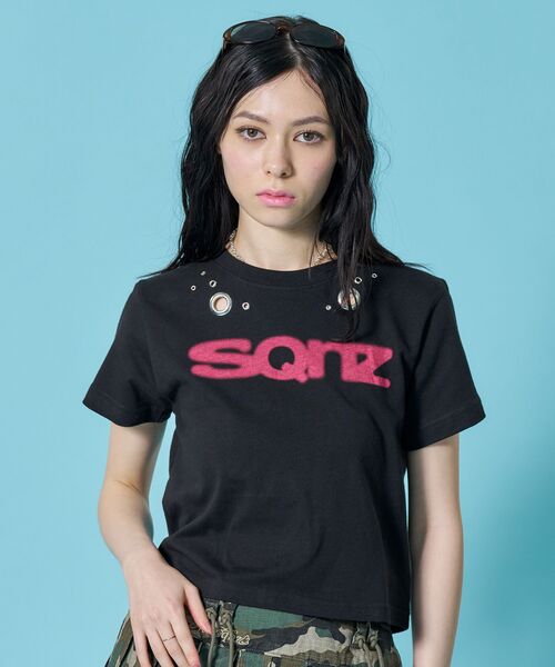 SEQUENZE tシャツ WEB限定 / アイレット ぼかしロゴ半袖ピチT sqnz