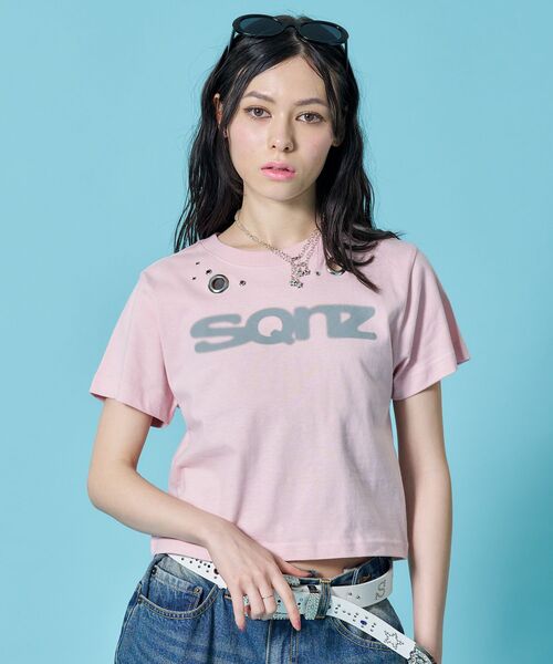 SEQUENZE tシャツ WEB限定 / アイレット ぼかしロゴ半袖ピチT sqnz