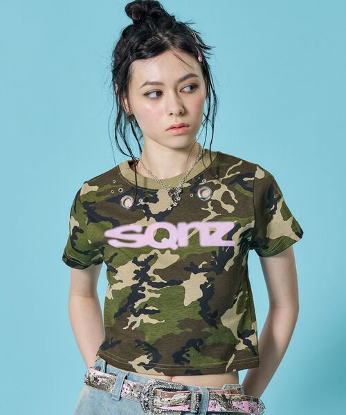 確認用♡ SEQUENZE tシャツ WEB限定 / アイレット ぼかしロゴ半袖ピチT sqnz