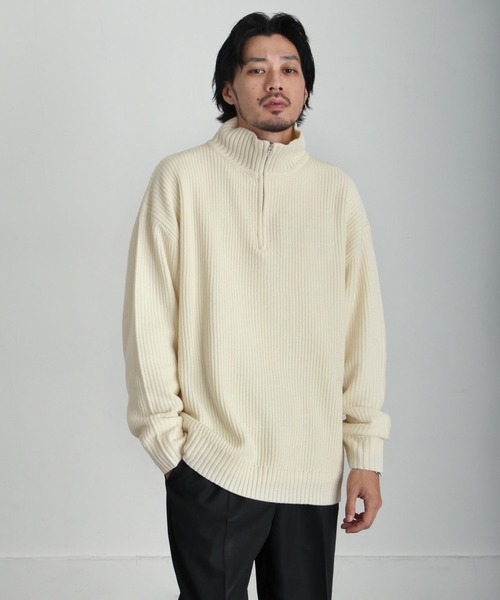 「ZIP FIVE」 長袖ニット LARGE ベージュ メンズ_画像3