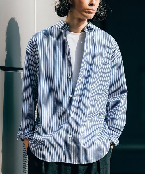「EDIFICE」 長袖シャツ「THOMAS MASONコラボ」 LARGE ブルー メンズの画像