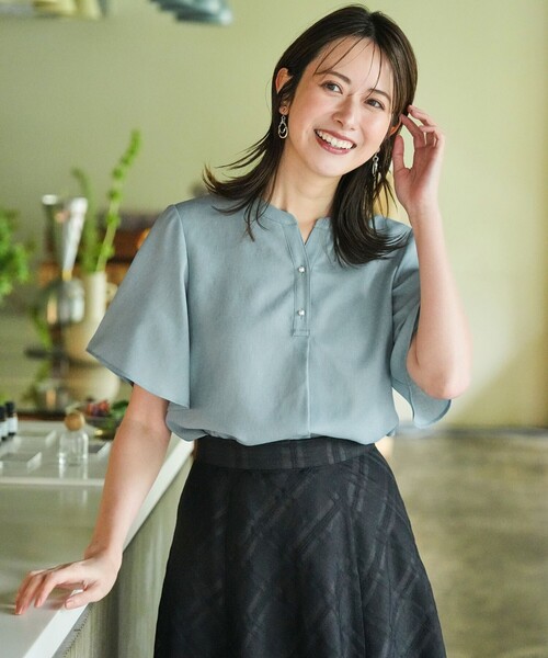 ブラウス シャツ スムージーポリエステル スキッパー ブラウス レディースの画像