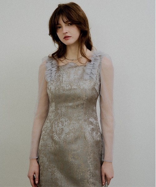 ドレス Shouder frill jacquard dressの画像