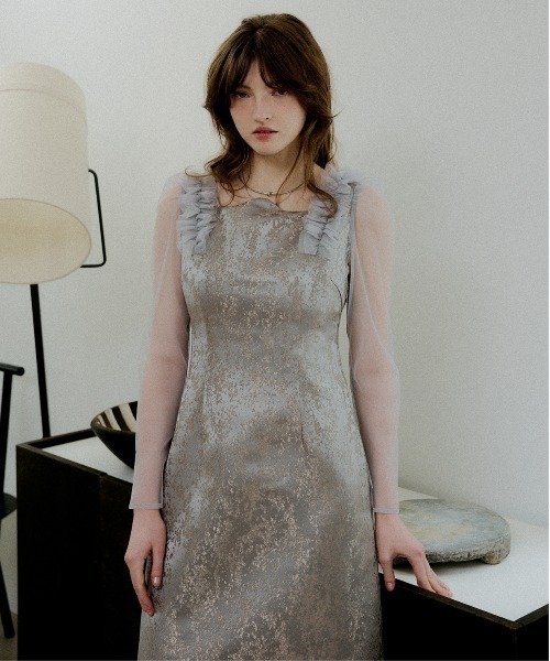 ドレス Shouder frill jacquard dressの画像