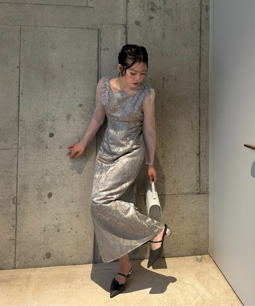 ドレス Shouder frill jacquard dressの画像