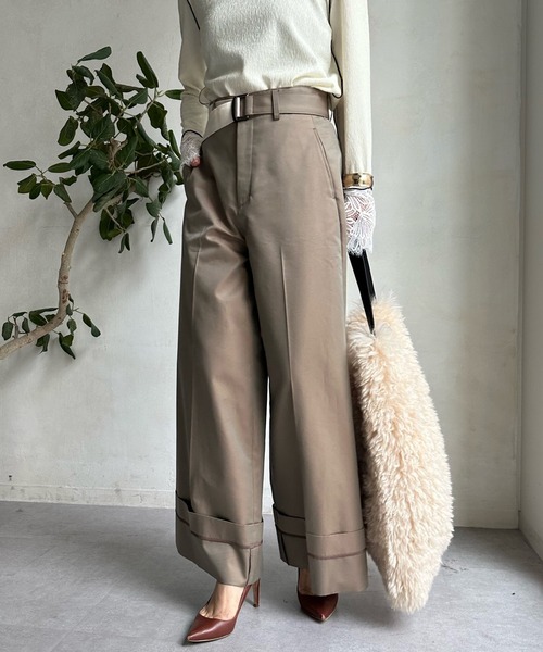 「DouDou」 パンツ 36 カーキ レディース_画像3
