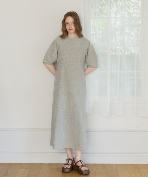 OLUN 2wayコクーンチェックワンピース OLUN ワンピース 半袖 2way cocoon sleeve check onepiece/2way