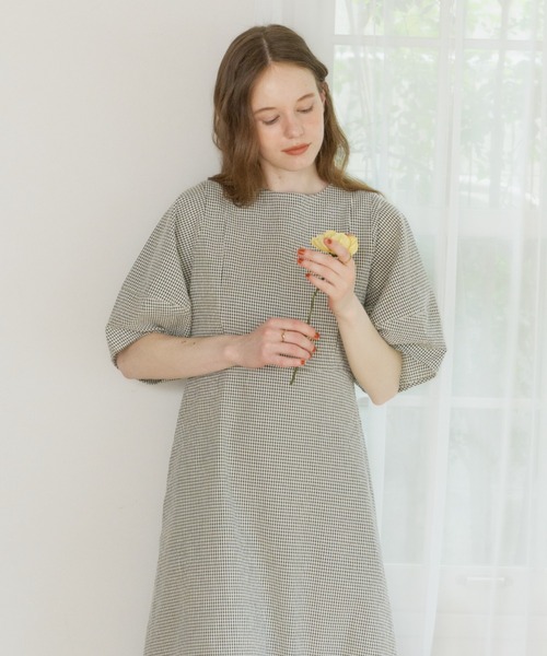 OLUN 2wayコクーンチェックワンピース OLUN ワンピース 半袖 2way cocoon sleeve check onepiece/2way