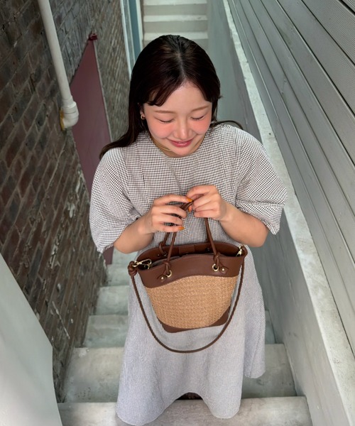 OLUN ワンピース 半袖 2way cocoon sleeve check onepiece/2way