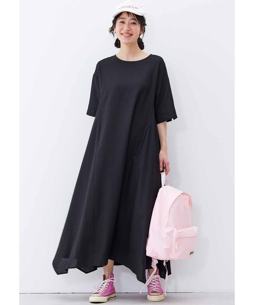 「Live in comfort」 半袖ワンピース LARGE ブラック レディース_画像9
