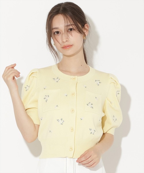 カーディガン 小花刺繍タックスリーブカーディガン レディースの画像